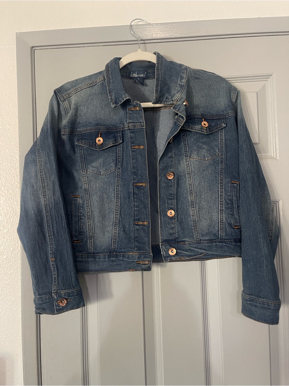 Lucky Brand Medium Blue Denim Cropped Jacket